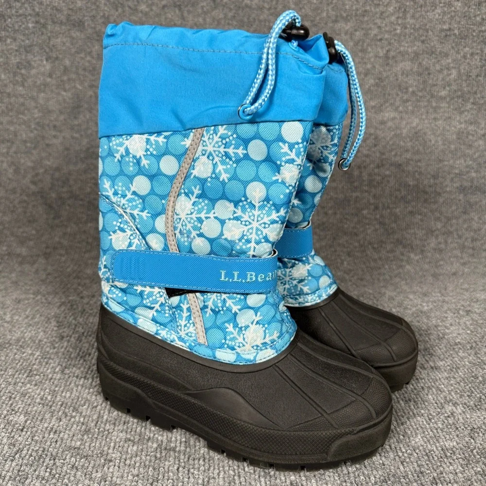 L.L.‎ Bean Unisex Kids 1 Snow Boots Blue Black Snowflakes Insulated Winter Shoes